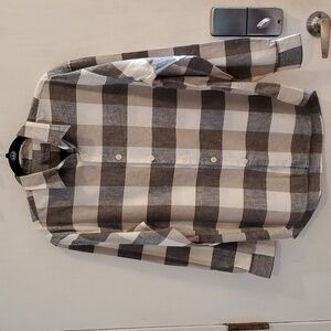 Paul Smith Tan Black Ivory Buffalo Plaid Linen Blend Button Down Shirt 2